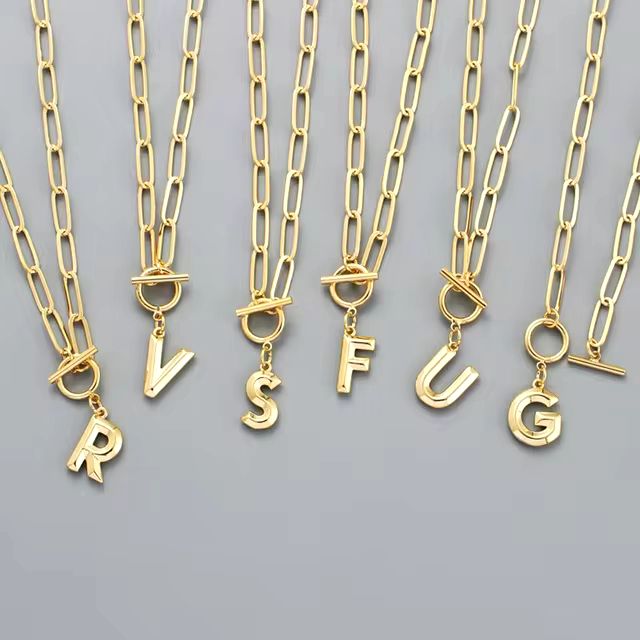 Anenjery Clasp Letter Initial Necklace