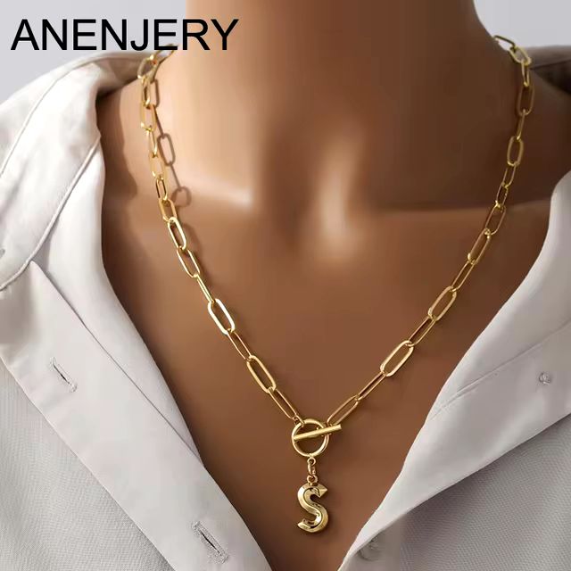 Anenjery Clasp Letter Initial Necklace